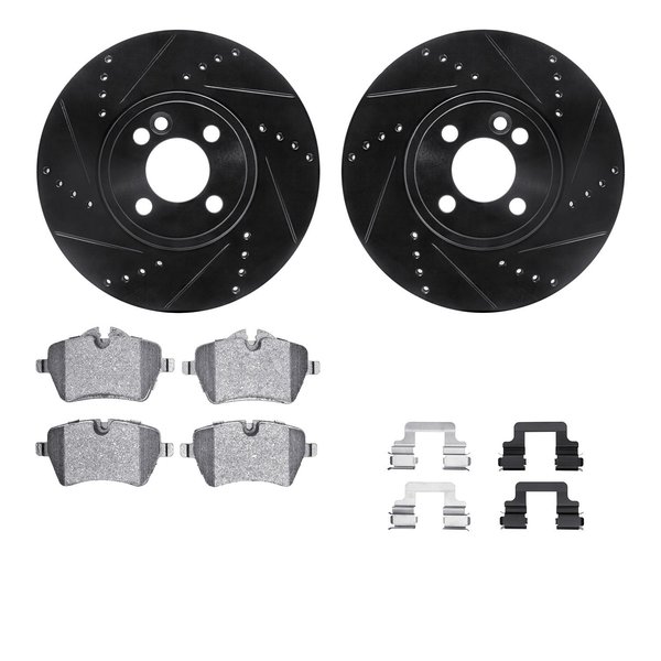 Dynamic Friction Co 8612-32007, Rotors-Drilled, Slotted-Black w/ 5000 Euro Ceramic Brake Pads incl. Hardware, Zinc Coat 8612-32007